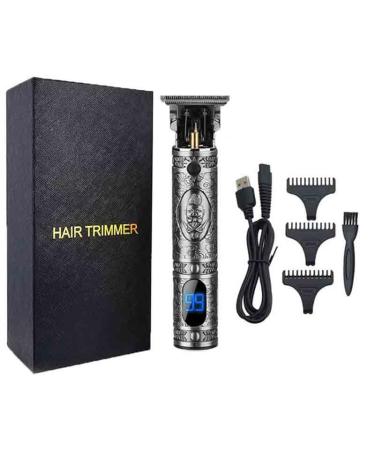 Hair Clippers for Men LCD Power Display Hair Clippers Full Metal Embossed Body T9 Hair Trimmer Sharp Blade Low Noise Barber Salon Engraving Styling (Color : Gray)