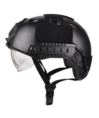 CMAIR4U Airsoft PJ Type Tactical Paintball Fast Helmet with Visor Goggles BK