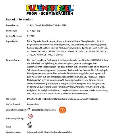 Eulenspiegel 212028 Metal Palette - Pearlescent Makeup Colors 12 x 3.5 ml Paints & 2 Brushes | International Shipping Available - Buy Online on GoSupps.com