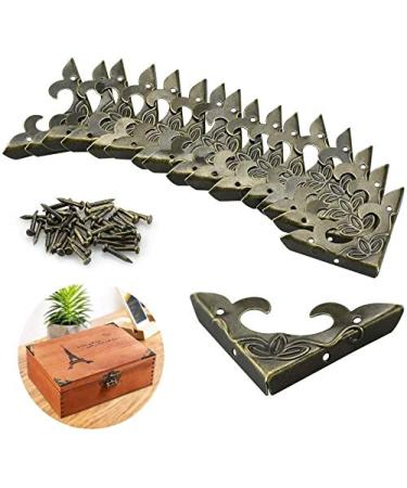 Kbnian 20 pieces vintage metal licks bronze corner protection retro box corner protection antique decorative edge protection with 40 screws for jewelry box wooden boxes furniture corner (30x42x4mm)