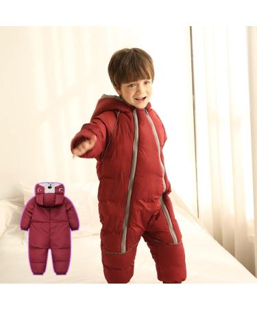 JiAmy Baby Girls' Snowsuit Romper | Winter Hooded Jumpsuit | Burgundy 18-24 Months - Buy Online on GoSupps.com