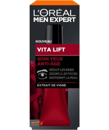 L'Or al Men Expert - Anti-Aging & Anti-Dark Circles Moisturizing Eye Cream for Men - Energizing & Firming - Enriched with Red Vine Extract - All Skin Types - Vita Lift - 15 ml - Buy Online on GoSupps.com