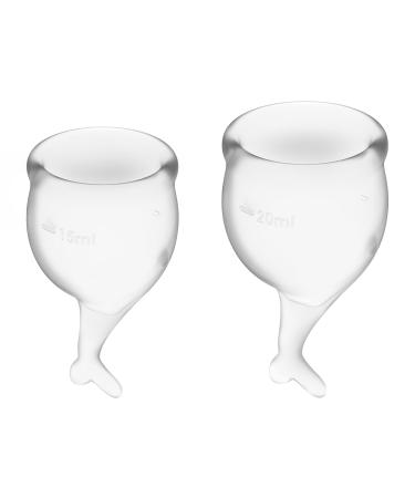 Satisfyer Feel Secure Menstrual Cup - Reusable Period Cup with Removal Stem - Soft Flexible Body-Safe Silicone Easy Insertion & Removal - Includes 2 Cup Sizes for All Flows (White)