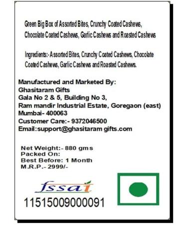 Ghasitaram Gifts Rakhi Gifts for Brothers Green Big Box of Assorted Bites Crunchy Coated Cashews Chocolate Coated Cashews Garlic Cashews and Roasted Cashews with Pearl Beads Rakhi Box of Assorted Bites Assorted Cashews with Rakhi - Buy Online on GoSupps.com