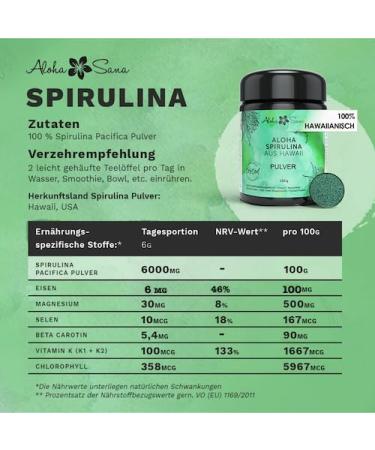100% Organic Aloha Sana Spirulina Powder - 300g Vegan Algae in Ultraviolet Glass | Made in Germany - Buy Online on GoSupps.com