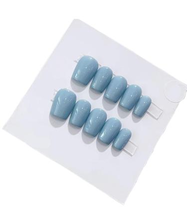 Handmade Wear Nail Summer Candy Color Solid Color Short Finished Blue Nail Patch Reusable Detachable(XS)