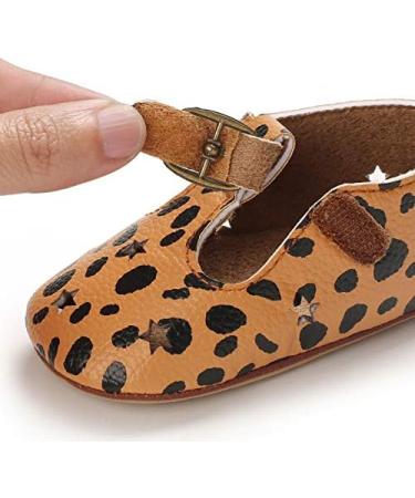 Baby Girl's First Walking Shoes - Mary Jane PU Leather Anti-Slip Princess Shoes | Infant Baby Shoes 0-6 Months | C Leopard Pattern - Buy Online on GoSupps.com