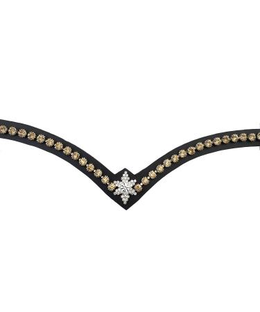 Leone Equipment Browband Horse Glitter in Gift Box (Cob/Thoroughbred Gold Stones/Brown Leather)