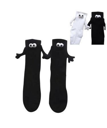 LELEBEAR Couple Holding Hands Socks Magnetic Hand Holding Socks Funny Magnetic Suction 3D Doll Socks One Size 2 Pairs Black