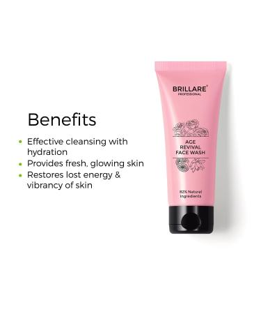 Brillare Age Revival Face Wash 100ml | Energizing & Hydrating Cleanser for Aging Skin | 100% Vegan Natural Paraben-Free with Alpine Rose & Lotus - Buy Online on GoSupps.com