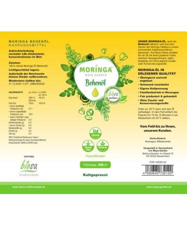  Moringa Maya Garden Moringa Oil - Cold-Pressed Moringa Seed Oil - 250ml - Berry Oil from the Highest Quality Moringa Tree Seeds - Raw Quality According to Organic Growing by MAYA GARDEN - Buy Online on GoSupps.com