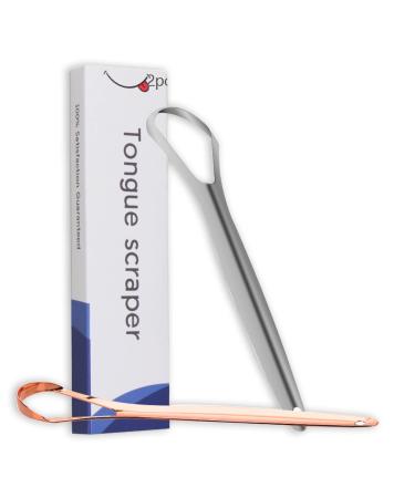 VIKY 2 Pack Gold-Silber Tongue Schaber Stainless Steel Tongue Scraper Tongue Cleaning TungScraper for bad breath Tongue Cleaner for Children and Adults Tongue Cleaner Stainless Steel Oral Care Fresh Breath