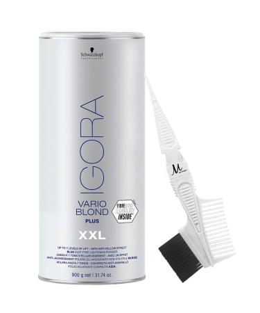 Igora Vario Blond Plus Lightening Powder Blue Dust-Free XXL 900 grams and M Hair Designs Tint/Brush Comb White (Bundle 2 items)