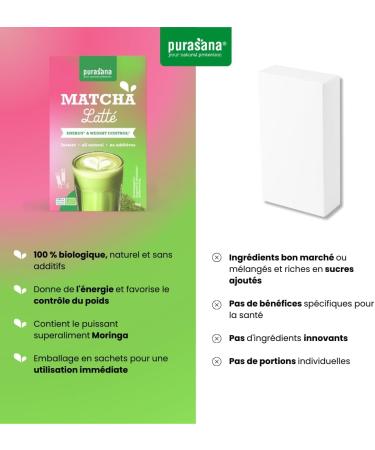 Purasana Instant Matcha Latte 6 sticks Th matcha & moringa bio latte cr meux faible en sucre sans gluten - Buy Online on GoSupps.com