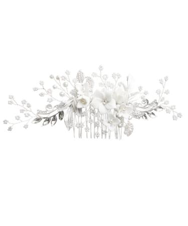 minkissy Crystal Hair Combs for Wedding Rhinestone Hair Combs Silver Pearl Rhinestone Hair Clips Rhinestone Hair Combs for Women Pearl Hair Combs for Wedding Bride Korean Headgear