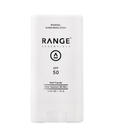 Range Essentials Mineral Sunscreen Stick SPF 50 Reef-Safe Travel Size Fragrance-Free Zinc Oxide Broad Spectrum Water-Resistant 80 Minutes UVA UVB Protection Face Body 15g (0.53oz)