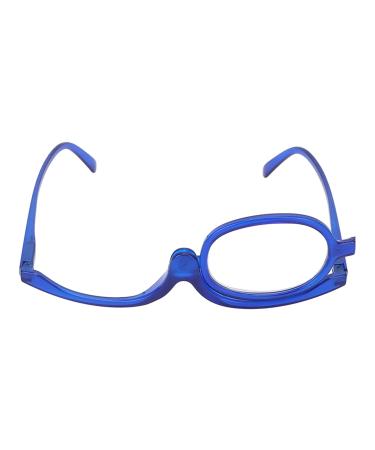 Portable Makeup Glasses Professional Flip Down Makeup Glasses Switchable Lens for Makeup Blue (+4.00)
