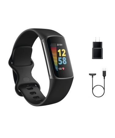 Fitbit Charge 5 Advanced Fitness Tracker with GPS, Heart Rate, Sleep & Health Tracker - Power Bundle with Adapter (Graphite Stainless Steel)