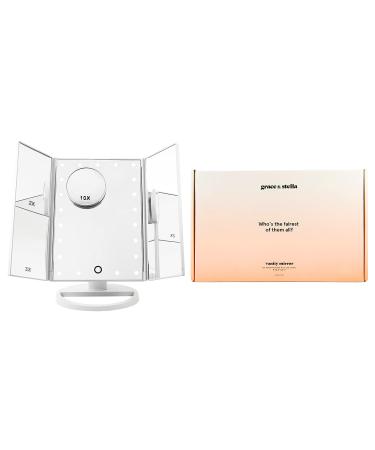 Grace & Stella Trifold Lighted Makeup Mirror with 2X 3X 10X Magnification - Touch Control, Dual Power Supply - Portable LED Vanity Mirror for Women - Buy Online on GoSupps.com