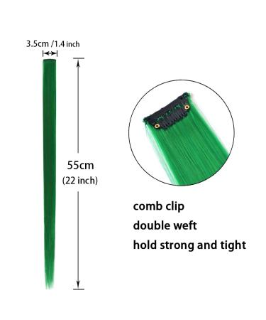 22-inch Colored Hair Extensions Clips - 10 Pack Synthetic Straight Green Hair for Women & Girls - Perfect for Cosplay & Fashion Parties - Buy Online on GoSupps.com