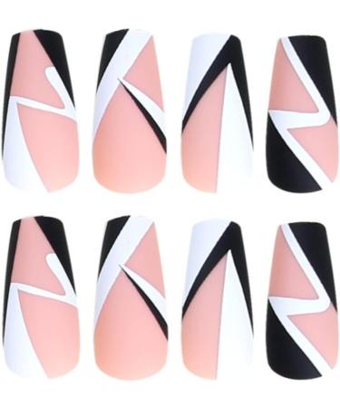 Justotry 24 Pcs Butterfly Fake Nails Medium Black & White French Press On Nails | Matte Ballerina Stick On Nails for Women - Acrylic Coffin False Nails Long with Glue for Nail Art - Buy Online on GoSupps.com