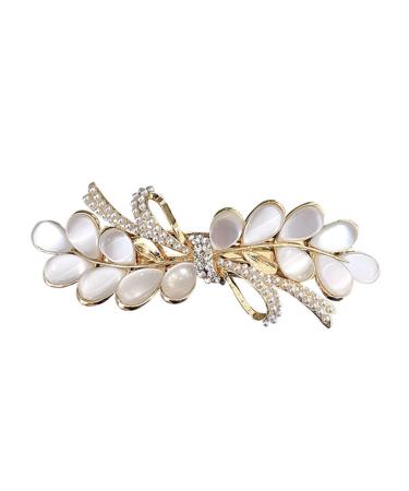 Opal Flower Rhinestone Hair Clip French Crystal Vintage Hair Barrettes Elegant Pearl Hair Accessories by JINBUYAO (F)