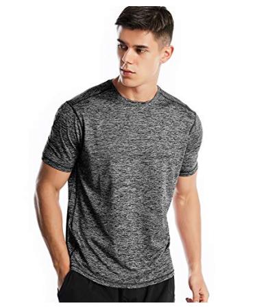 Athletic Shirts for Men Short Sleeve Quick Dry Workout Running Gym Sport Exercise Tee Moisture Wicking Medium Marled Charcoal