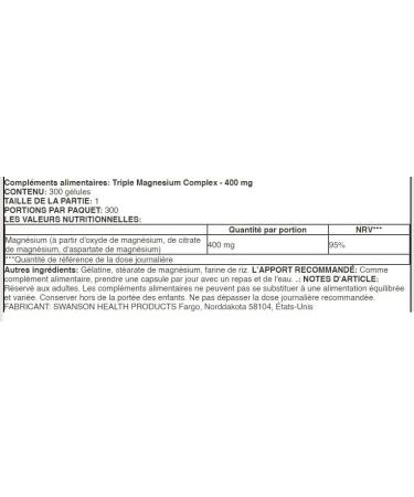 Swanson Triple Magnesium Complex 400mg - 300 Capsules | Highly Absorbable Supplement for Muscle & Nervous Health - Buy Online on GoSupps.com
