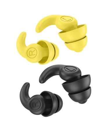 Super Soft Silicone Noise Reduction Earplugs Reusable Hearing Protection in Flexible Silicone for Sleep Noise Sensitivity & Flights (Black Yellow)