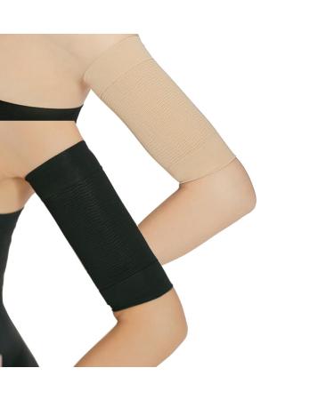 2Pairs Arm Sleeves Shaper Slimming Arm Sleeves Elastic Arm Compression Sleeve Arm Wraps Sleeve for Women Girls Lose Weight Helps Lose Arm Fat(Black+Skin Color)