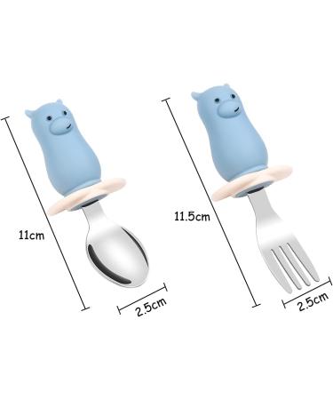 Vicloon Baby Fork and Spoon Set - 2PCS Silicone Stainless Steel Cutlery for Children | Ergonomic Design for Self-Feeding | Short Handle Training Tableware (Hippo) - Buy Online on GoSupps.com
