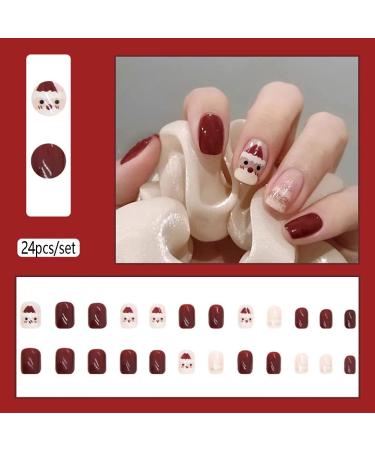 Carufin 24Pcs Christmas Tree Love Short Fake Nails Pearl Flowers Dog Rabbit Acrylic False Nails Press on Nails for Women Girls (A) - Buy Online on GoSupps.com