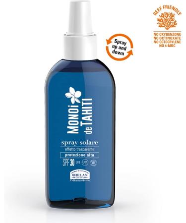 Helan Mono de Tahiti - Sunscreen Spray 30 Body Transparent Sunscreen with Coconut Oil Pure Shea Butter Esters and Vitamin E Sun Protection 30 SPF Medium against UVA non-greasy non-staining 150 ml - Buy Online on GoSupps.com
