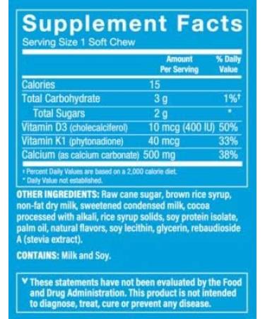 Chocolate Flavored Calcium Chews 1,000mg with Vitamin K1 & D3 - 60 Chews | The Vitamin Shoppe Caramel - Buy Online on GoSupps.com