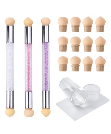 Belvanr Sponge Tool Nailart Pinsel Nail Art Rendering Tools 3 Spit Double Head Ombre Sponge Manik r's brush with 12 replacement heads and 1 set silicone nail stamp nail art tools - Buy Online on GoSupps.com