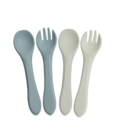 GODR7OY 4 Pieces Silicone Baby Feeding Forks and Spoons Set Soft Bendable Cutlery Set| BPA Free 2 Pairs (Light Green)