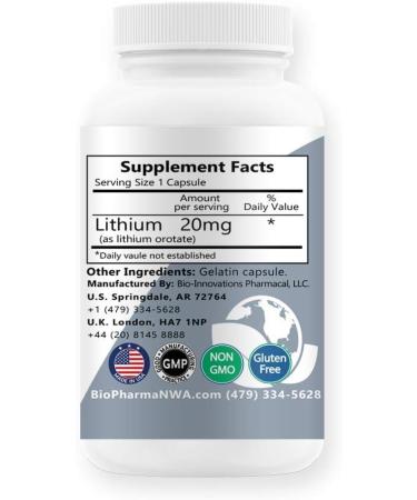 Lithium Oro 20mg Capsules - Promotes Healthy Mood, Emotional Wellness, and Memory - 100 Bioavailable Caps - Buy Online on GoSupps.com