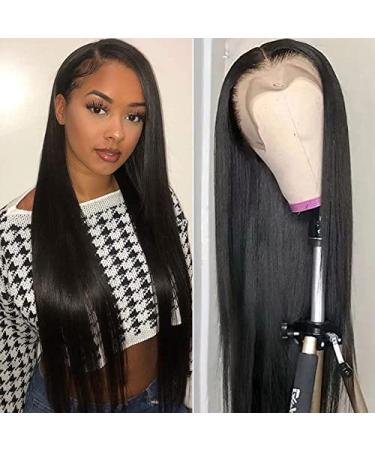 28 inch Straight Lace Front Wig Human Hair 180% Density 13x4 HD Glueless Straight Frontal Wigs Human Hair Pre Plucked Human Hair Lace Front Wigs for Black Women Natural Hairline 28 Inch- 13x4 straight wig