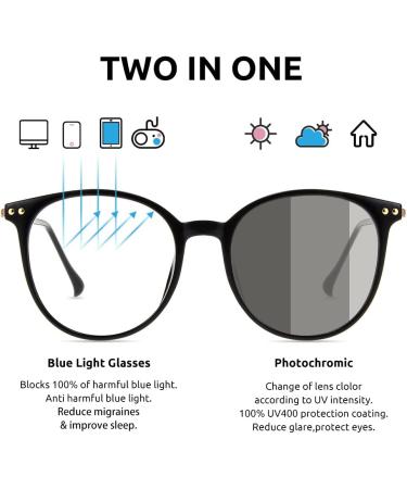 Buy Firmoo Update Blue Light Blocking Glasses | Photochromic Sunglasses for Men & Women | Anti Glare Chic Round Computer Glasses in Black - Buy Online on GoSupps.com