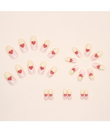 Justotry 24 Pcs Heart False Nails - Medium Pale Yellow French Press-on Nails | Nude Ballerina Stick-on Nails for Women | Acrylic Coffin Fake Nails Long with Glue for Nail Art - Buy Online on GoSupps.com