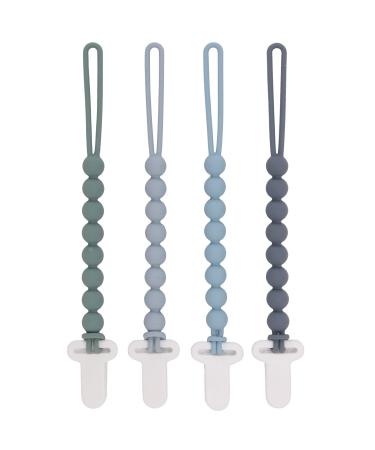 4-Pack Silicone Pacifier Clips with One-Piece Beads for Baby Boys and Girls - Flexible and Rust-Free Holders for Teething Relief and Baby Essentials Safe for Newborns (Grey)