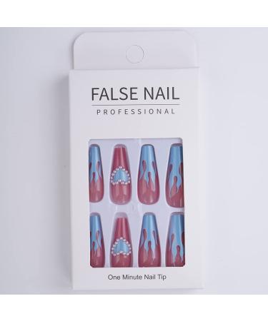 Xerling Blue Heart French Coffin Nails with Charms - Long Press On Ballerina Fake Nails for Women & Girls | Stylish Stick-On False Nails (Pattern C - Buy Online on GoSupps.com