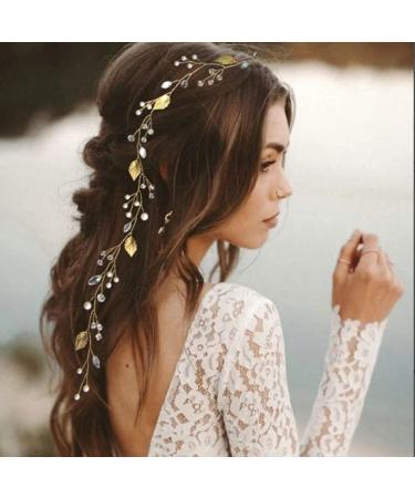 VMila Bride Leaf Pearl Hair Band - Bridal Wedding Accessories | Bridesmaid Flower Crown Headband - Prom Hair Accessory in Gold - Buy Online on GoSupps.com