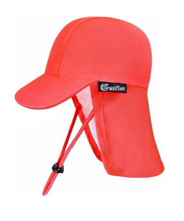 weVSwe Baby Toddler Sun Hat UPF 50+ Swim Cap Flap Neck Protection Adjustable Chin Straps UV Sun Protection Hats Bright Orange 6-12 Months