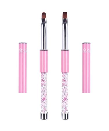 Ycyan 2Pcs Oval & Flat UV Gel Nail Brush Set Rhinestone Handle Professional Nail Art Design Brushes Pink Size 8