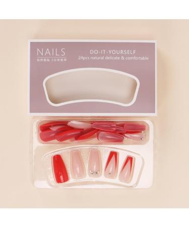 24Pcs/Set Press On Nails Long Red Colored Diamond False Nails Acrylic Fake Nails Full Cover Nails Tips Artificial Finger Manicure Press on nails for Women and Girls - Buy Online on GoSupps.com