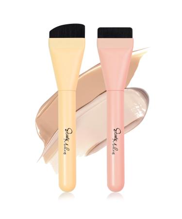 START MAKERS 2Pcs Ultra Thin Foundation Brushes Flat Top & Angled Head Liquid Cream Foundation Makeup Brush Face Mask Brushes Tools Pink & Yellow