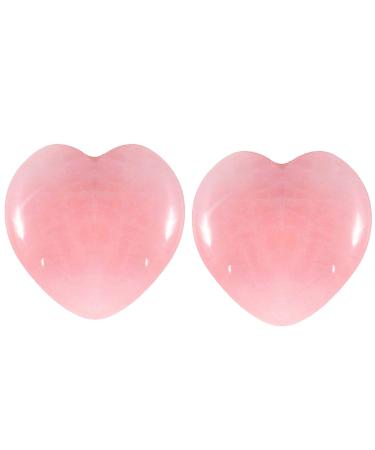 Rose Quartz Crystals Heart Worry Stones Anxiety Palm Stone Healing Chakra Gemstone for Reiki Meditation Chakra Healing Wicca Collectors Therapy Stress Relief Pocket Thumb Mini Crystals(2Pcs Pink) Pink+pink
