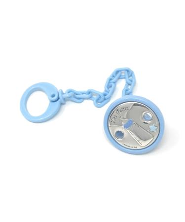 Light blue baby pacifier chain with silver bottle brooch cod.88.2944C by Varotto & Co.