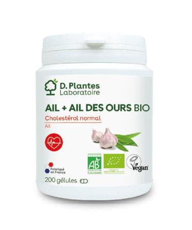 D.PLANTES Organic Garlic + Bear Garlic Food Supplement Antioxidants & Normal Cholesterol Made in France 200 Capsules